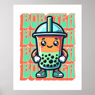 Boba Bubble Tea Kawaii Cute Cartoon Poster