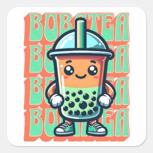 Boba Bubble Tea Kawaii Cute Cartoon Square Sticker