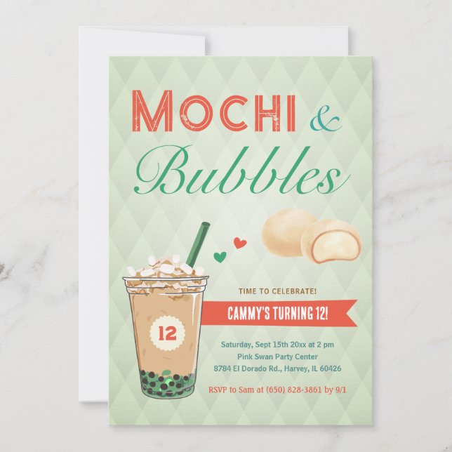 Boba Bubble Tea Mochi Sweet Kids Teen Girl Teenage Invitation (Front)