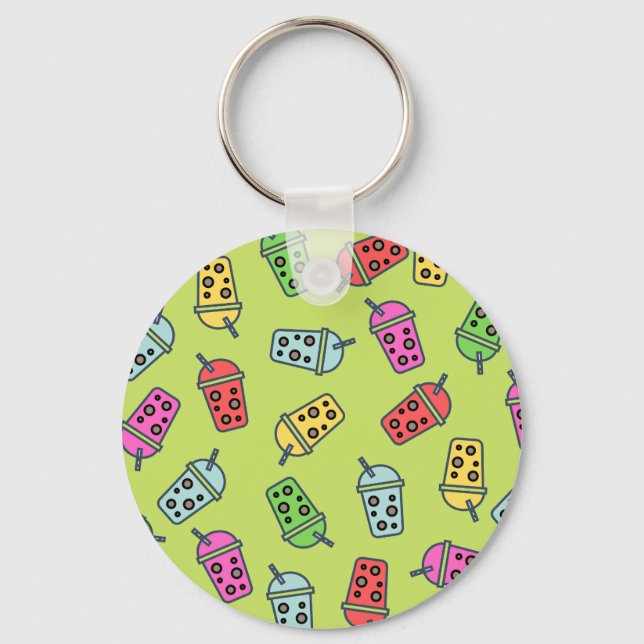 Boba Bubble Tea Pattern Key Ring (Front)