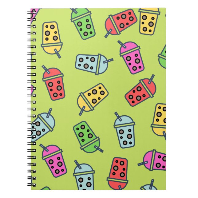 Boba Bubble Tea Pattern Notebook (Front)