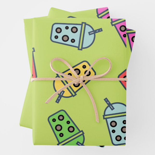 Boba Bubble Tea Pattern Wrapping Paper Sheet (In situ)