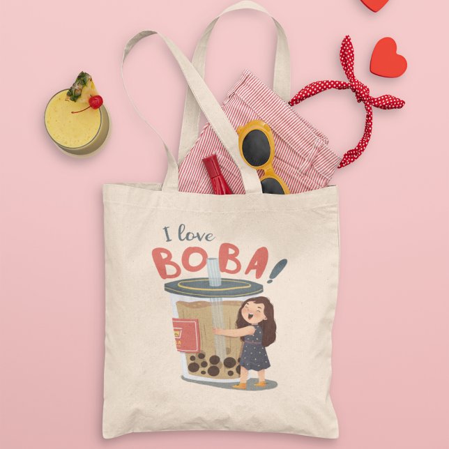 Boba bubble tea patterned pink colourful cute  tote bag (Creator Uploaded)