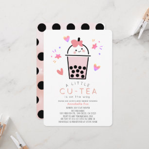 Boba Bubble Tea Pink Bow Girl Baby Shower Invitation