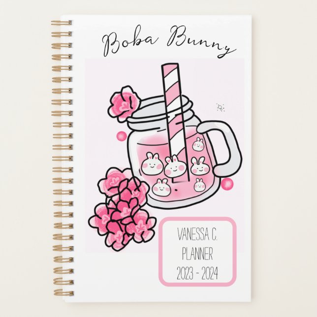 Boba Bunny Kawaii and Cute Tea Pink Planner (Front)