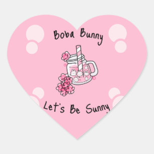 Boba Bunny Let's Be Sunny Kawaii Pink Heart Sticker