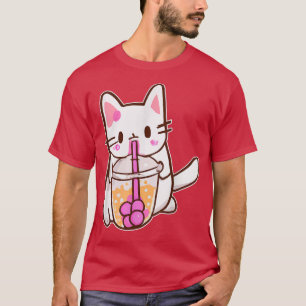 Boba Cat Drinking Bubble Tea Anime Neko Kawaii 111 T-Shirt