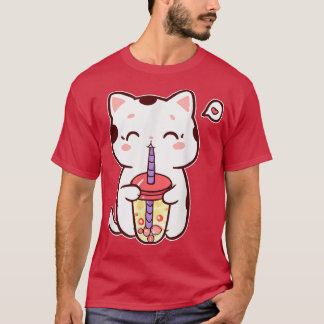 Boba Cat Drinking Bubble Tea Anime Neko Kawaii 238 T-Shirt