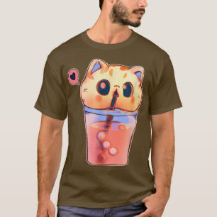 Boba Cat Drinking Bubble Tea Anime Neko Kawaii T-Shirt