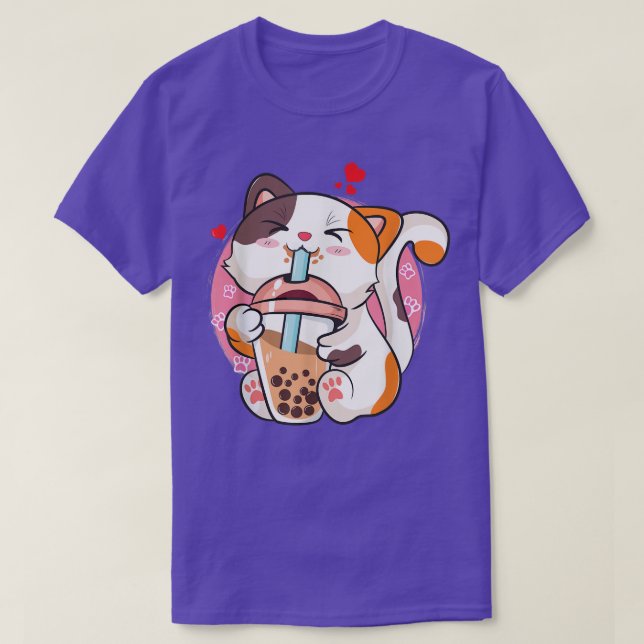 Boba Cat Tea Bubble Tea Anime Kawaii Neko Kids Tee (Design Front)