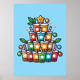 Boba Christmas Tree - Funny Bubble Tea Holiday Poster