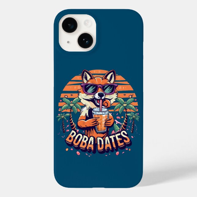 Boba Dates Trendy Cool Fox Drinking Boba Tea Case-Mate iPhone Case (Back)