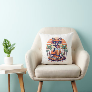 Boba Dates Trendy Cool Fox Drinking Boba Tea Cushion