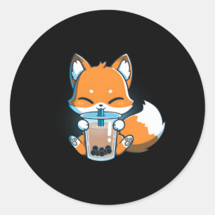Boba Fox Drinking Kawaii Japanese Foxy Anime Classic Round Sticker