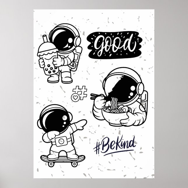 Boba Love Ramen Noodles Astronaut Wall art Poster (Front)