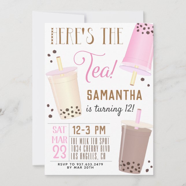 Boba Milk Tea Birthday Invitation (Front)