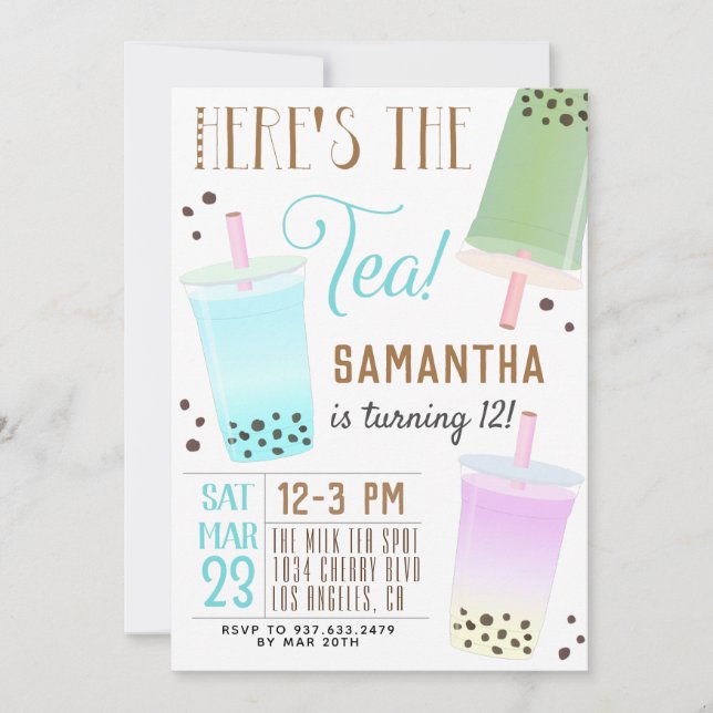Boba Milk Tea Birthday Invitation (Front)