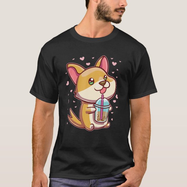Boba Milk Tea Corgi Dog Puppy Lover Kawaii Japanes T-Shirt (Front)