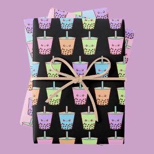 Boba Milk Tea Flavours Wrapping Paper Sheet