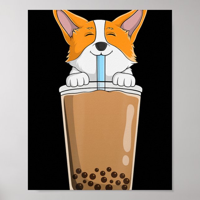 Boba Milk Tea Kawaii Corgi Puppy Japanese Anime St Poster (Front)