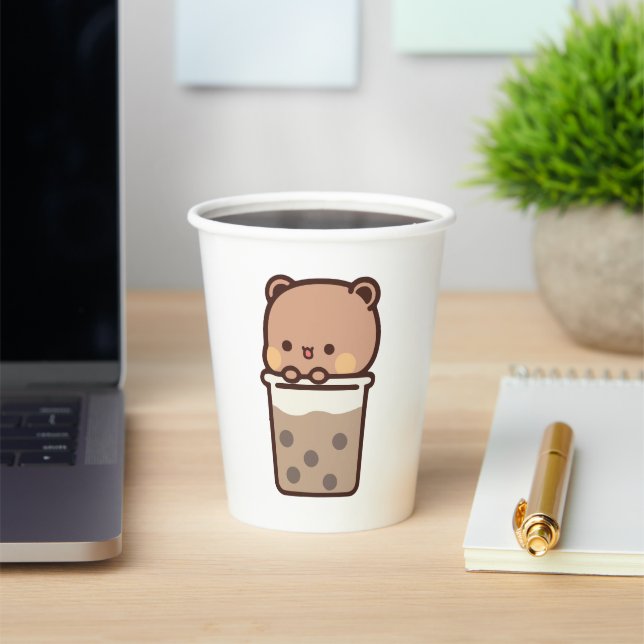 Boba Panda Bear Loves Boba milk tea Paper Cups (Insitu)