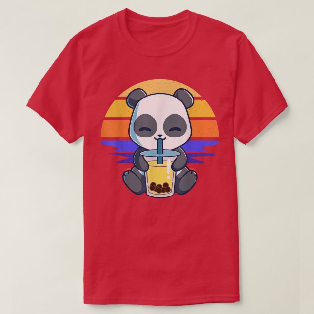 Boba Panda Drinking Boba Tea Bubble Panda Kawaii J T-Shirt (Design Front)