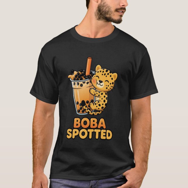 Boba Spotted Cute Leopard Cheetah Hugging Bubble M T-Shirt (Front)
