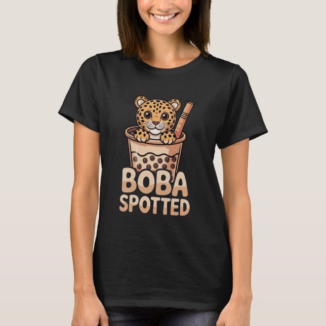 Boba Spotted Funny Leopard Bubble Milk Tea Pun Kaw T-Shirt (Front)