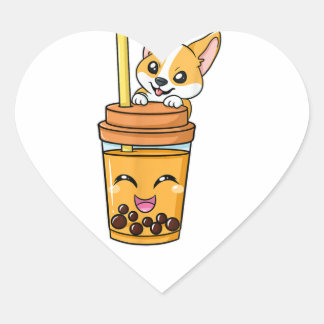 Boba Tapioca Pearls Bubble Milk Tea Drink Corgi Do Heart Sticker