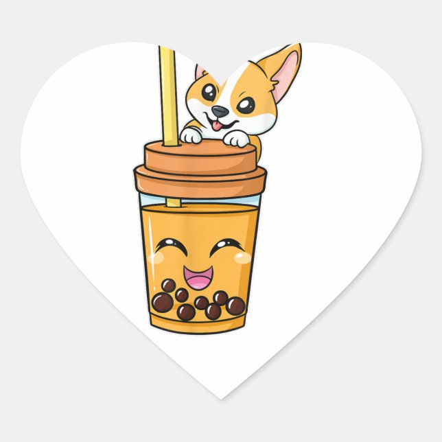 Boba Tapioca Pearls Bubble Milk Tea Drink Corgi Do Heart Sticker (Front)