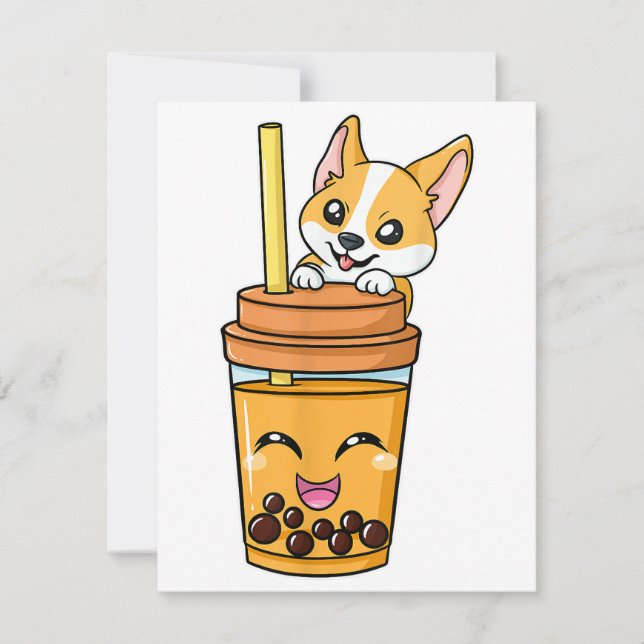 Boba Tapioca Pearls Bubble Milk Tea Drink Corgi Do Invitation (Front)