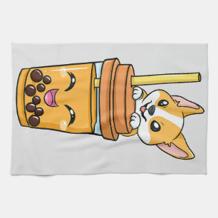 Boba Tapioca Pearls Bubble Milk Tea Drink Corgi Do Tea Towel