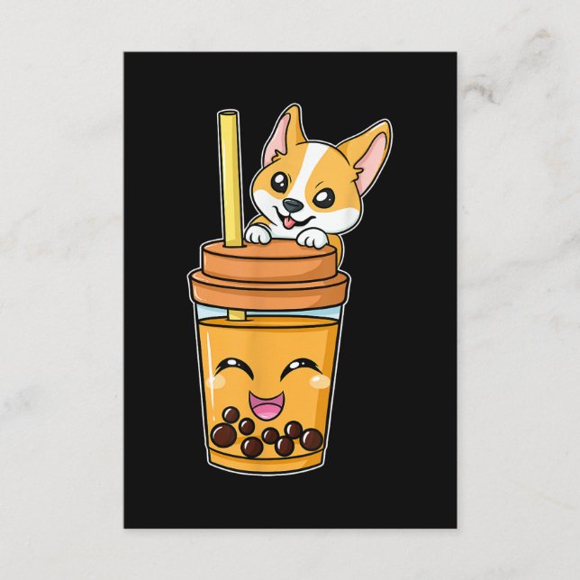 Boba Tapioca Pearls Bubble Milk Tea Drink Corgi Enclosure Card (Front)