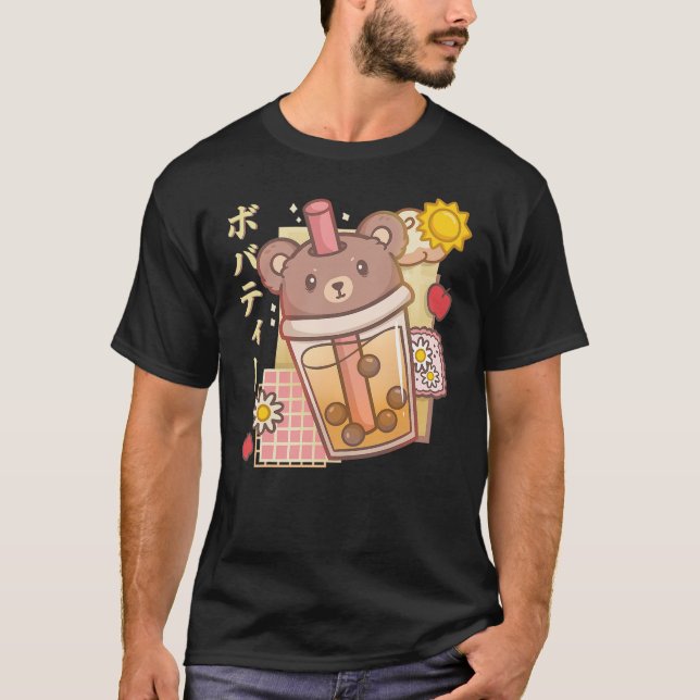 Boba Tea Bear Bubble Tea Kawaii Anime Bear T-Shirt (Front)