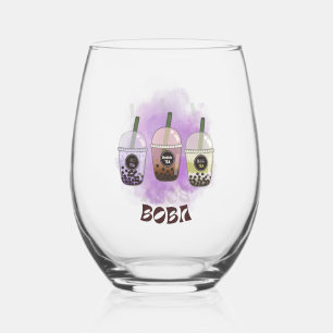 Boba Tea , Bubble milk tea Stemless Wine Glass