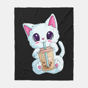 Boba Tea Cat Anime For Women Kawaii Bubble Tea Ne Fleece Blanket