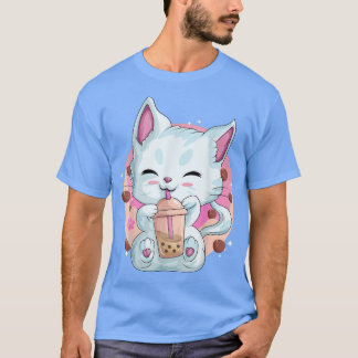 Boba Tea Cat Anime Shirts For Women, Kawaii Bubble