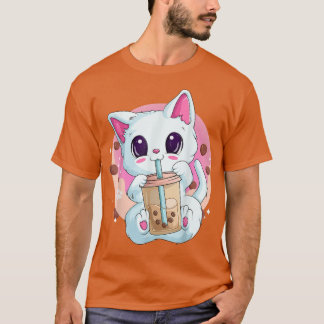 Boba Tea Cat Anime Shirts For Women, Kawaii Bubble