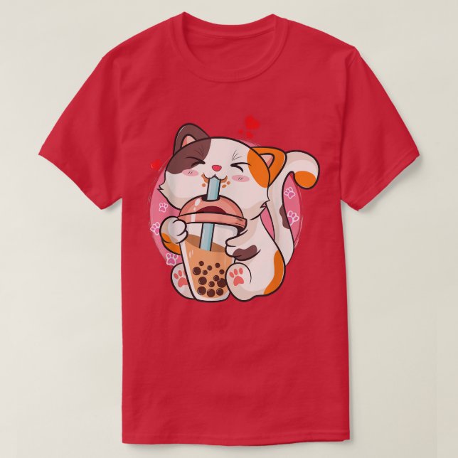 Boba Tea Cat Anime Shirts Teen Girl Kawaii Bubble  (Design Front)