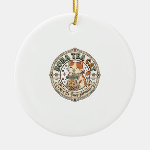 Boba Tea Cat Boba Tea Cat Vintage Vector Art Shirt Ceramic Tree Decoration