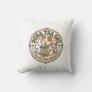Boba Tea Cat Boba Tea Cat Vintage Vector Art Shirt Cushion