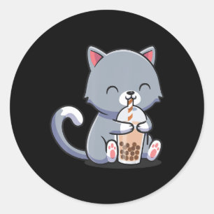 Boba Tea Cat Bubble Tea Cat Kawaii Anime Neko Gift Classic Round Sticker