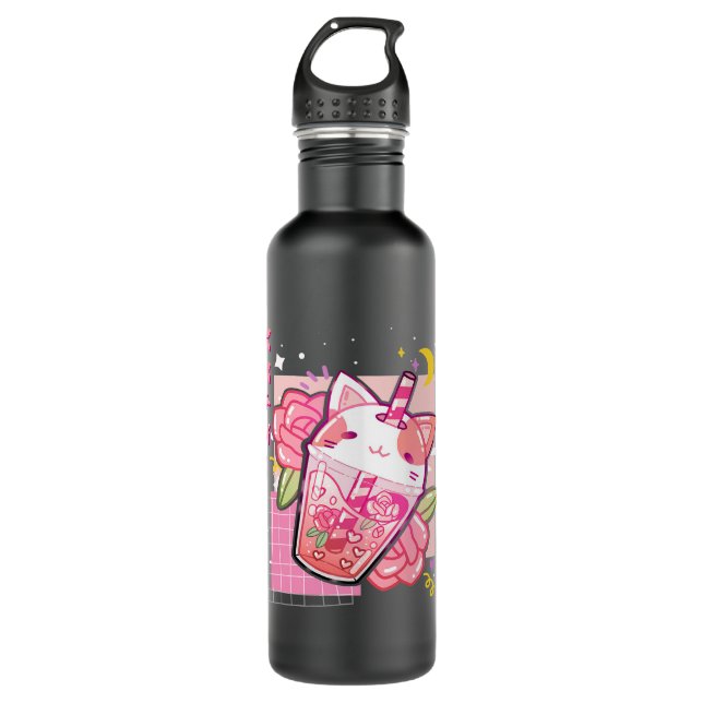 Boba Tea Cat Bubble Tea Kawaii Anime Japanese Girl 710 Ml Water Bottle (Front)