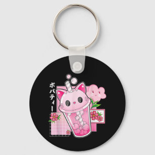 Boba Tea Cat Bubble Tea Kawaii Anime Japanese Girl Key Ring