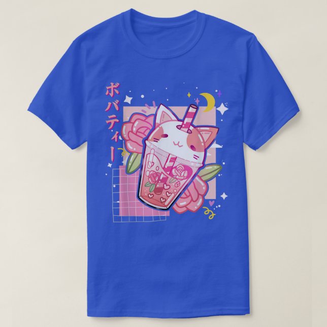 Boba Tea Cat Bubble Tea Kawaii Anime Japanese Girl T-Shirt (Design Front)