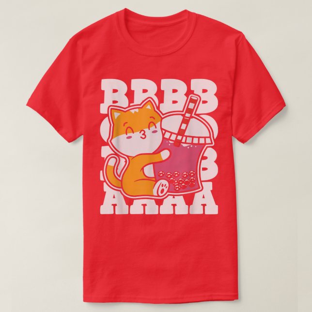Boba Tea Cat Bubble Tea Kawaii Anime Japanese Milk T-Shirt (Design Front)