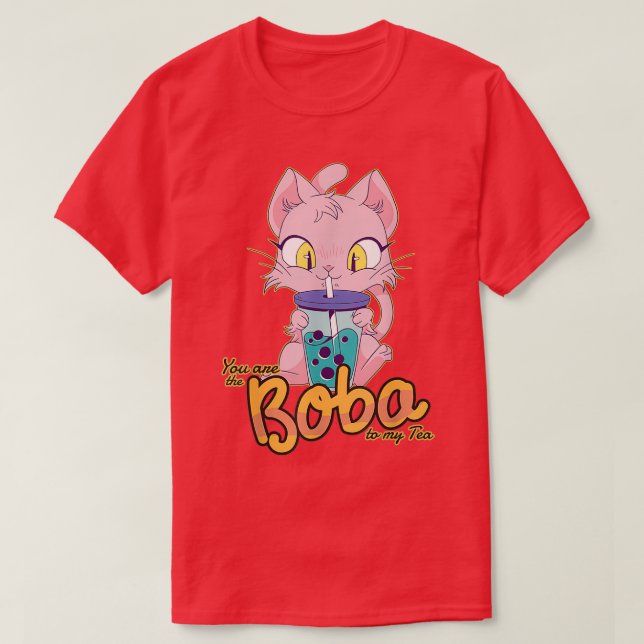 Boba Tea Cat Funny Bubble Tea T-Shirt (Design Front)