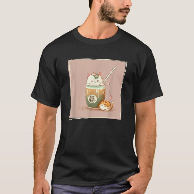 Boba Tea Cat Kawaii Anime Japanese Kawaii Neko Gra T-Shirt (Front)