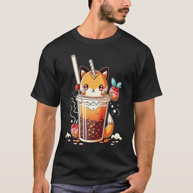 Boba Tea  Chibi Bubble Tea Fox T-Shirt (Front)