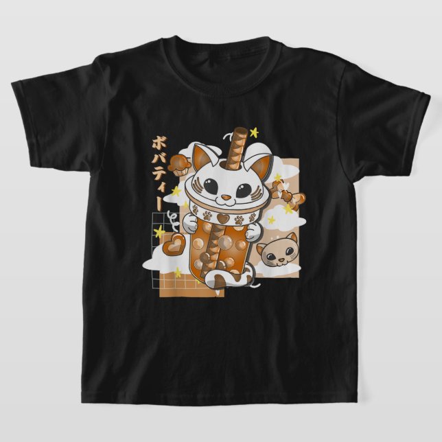 Boba Tea Cute Cat Bubble Tea Kawaii Anime Japanese T-Shirt (Laydown)